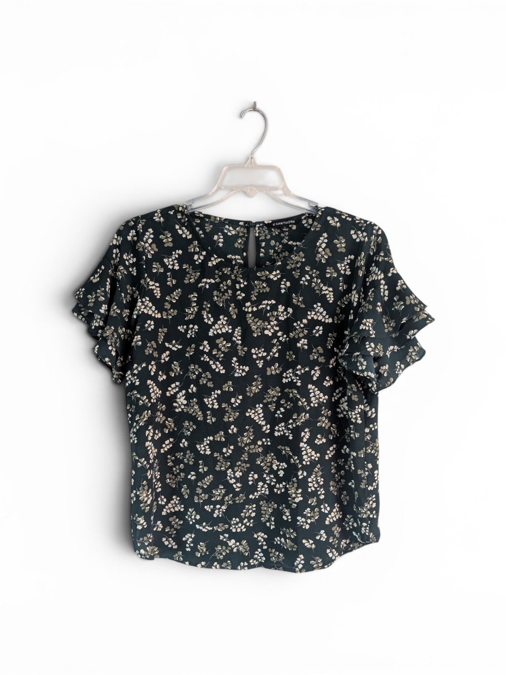 41 Hawthorn Green Floral Flutter Sleeve Blouse Sz.L